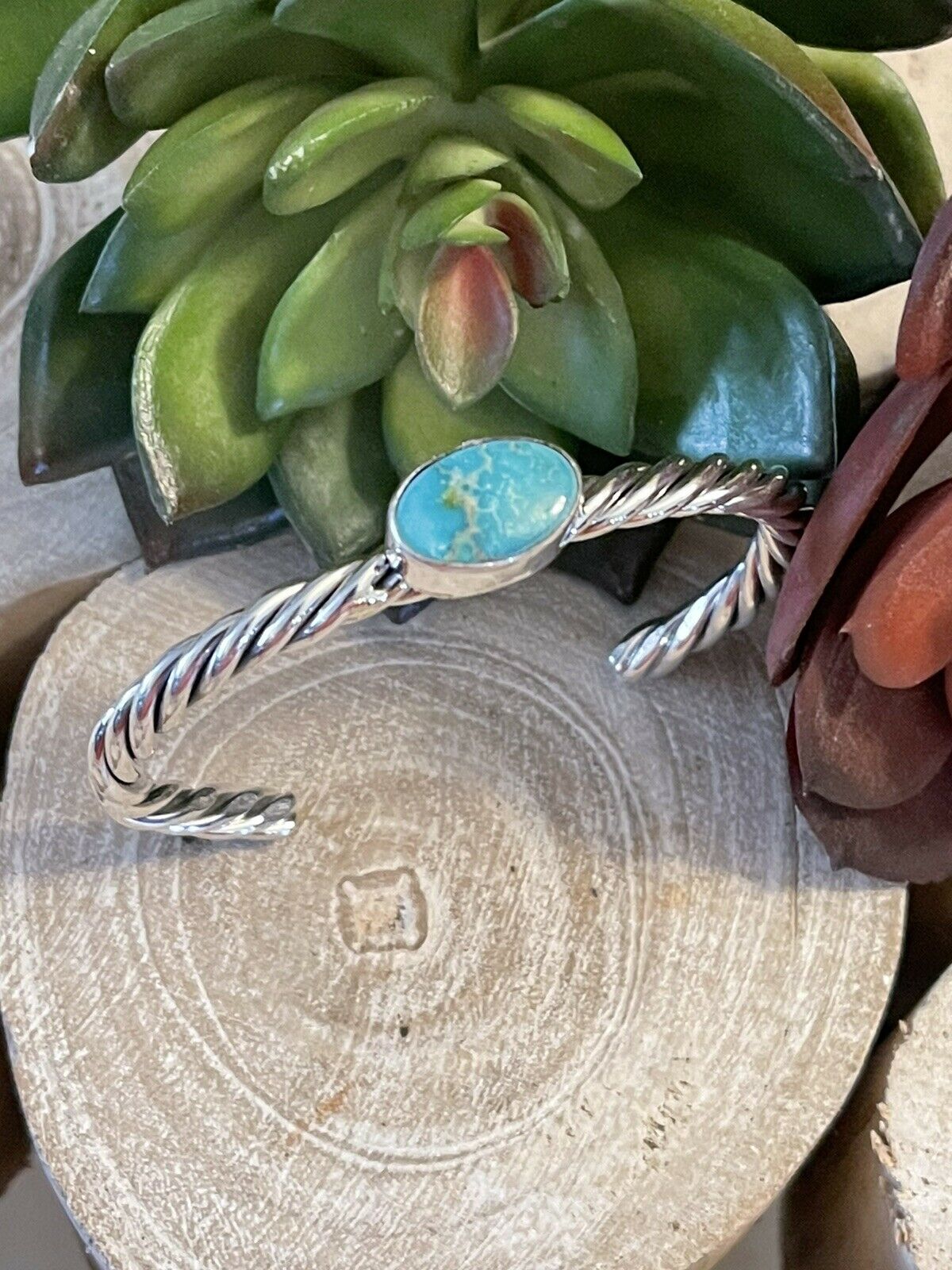 Navajo Sterling Sonoran Mountain Turquoise  Southwest Rope Bracelet Cuff