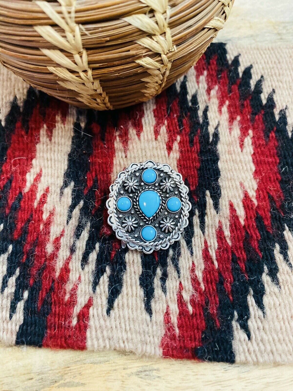 Vintage Navajo Turquoise & Hand Stamped Sterling Silver Ponytail Hook