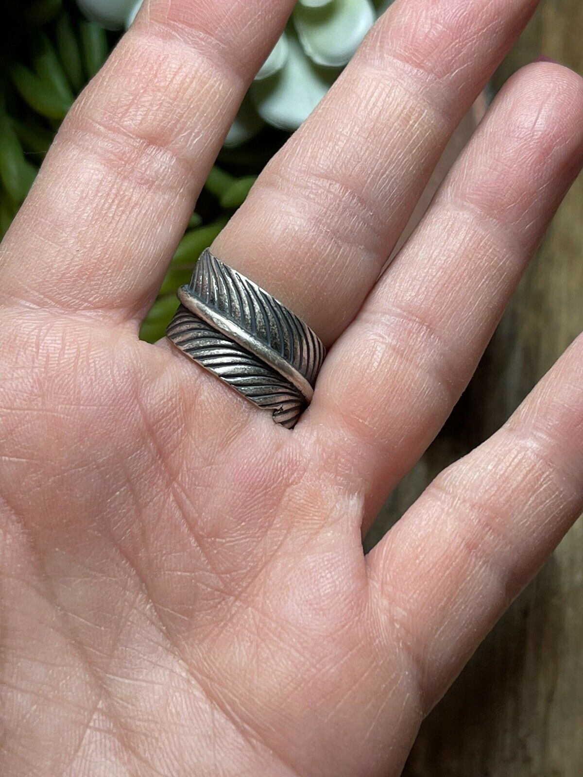 Navajo Sterling Silver & Turquoise Single Feather Adjustable Ring