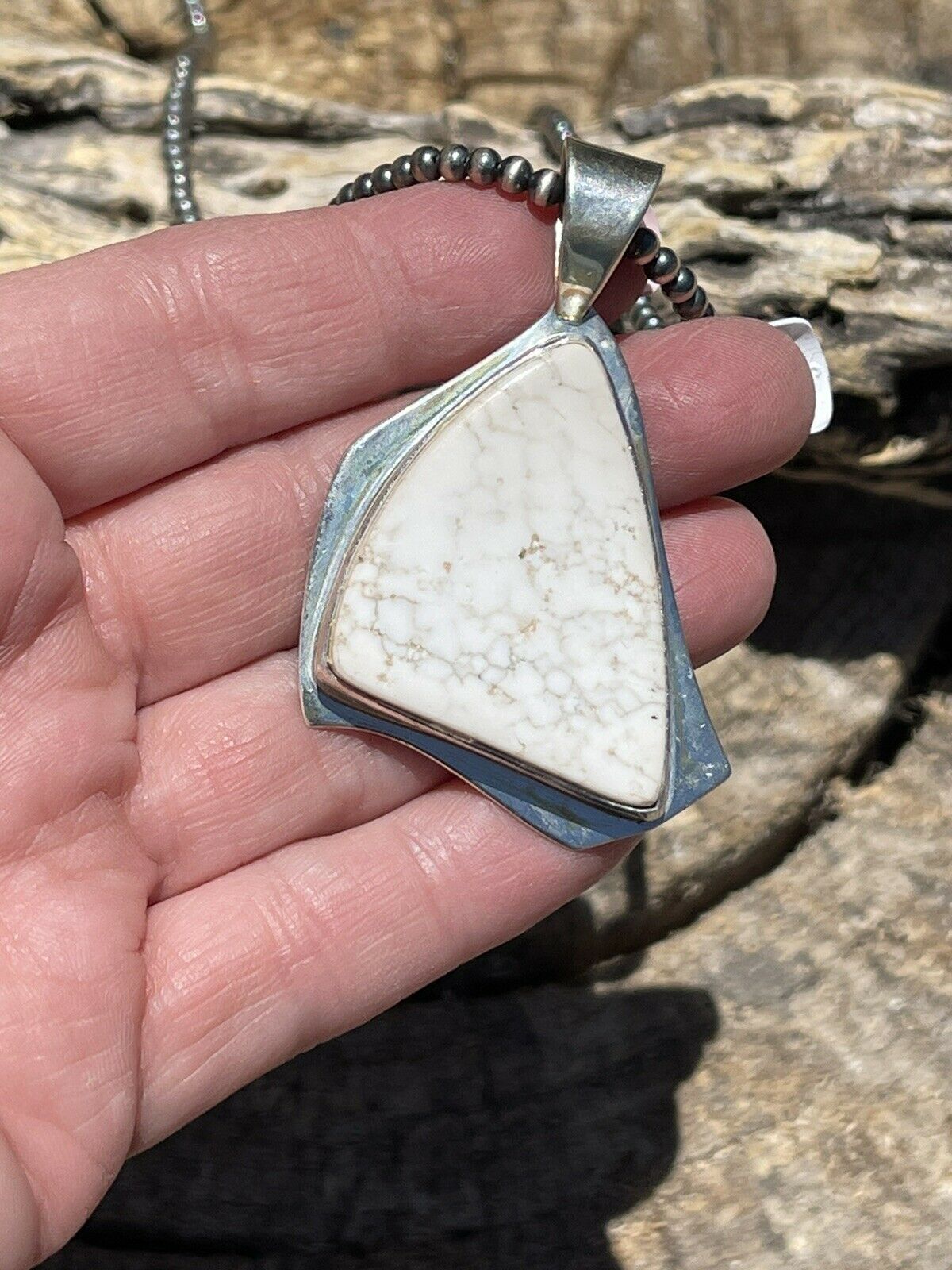 Navajo White Buffalo & Sterling Silver Southwest Pendant