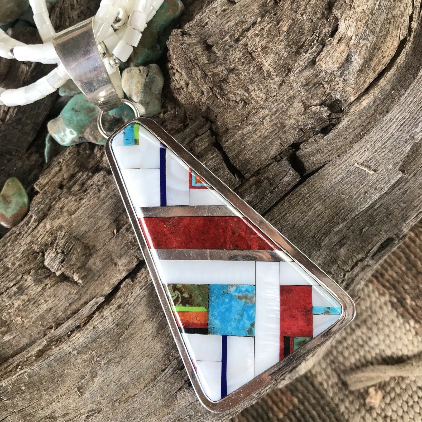 Daniel Coriz Mother Of Pearl Beaded Inlay Necklace