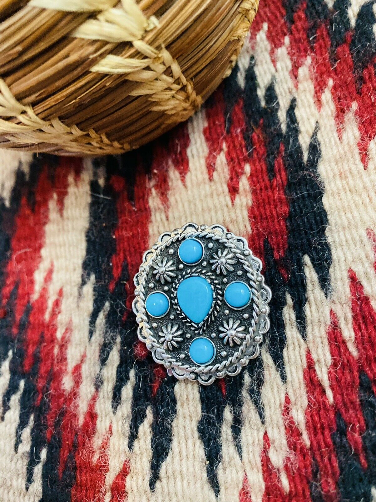 Vintage Navajo Turquoise & Hand Stamped Sterling Silver Ponytail Hook