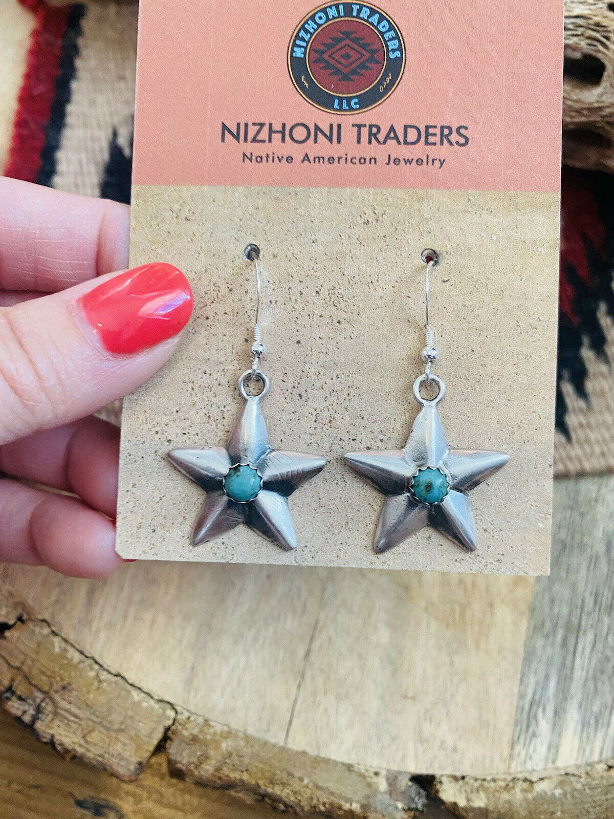 Navajo Turquoise & Sterling Silver Star Dangle Earrings