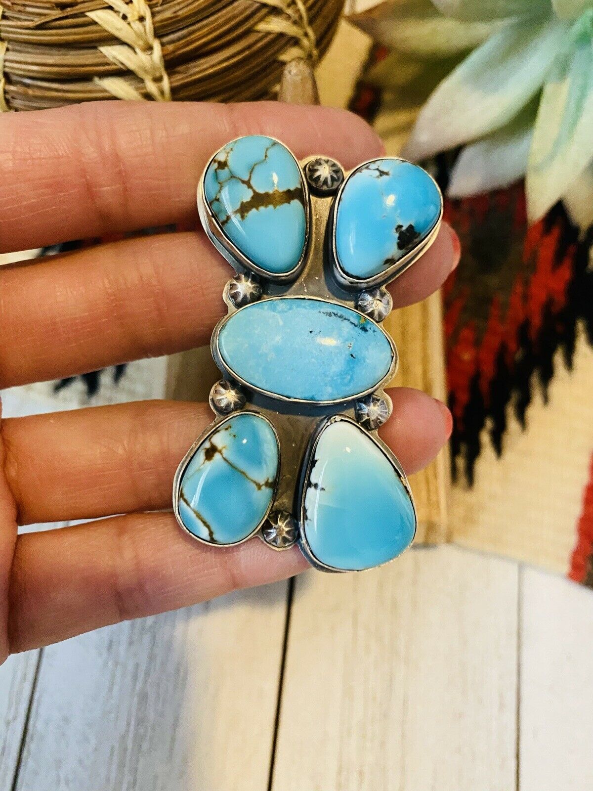 Navajo Turquoise & Sterling Silver Adjustable Ring Signed