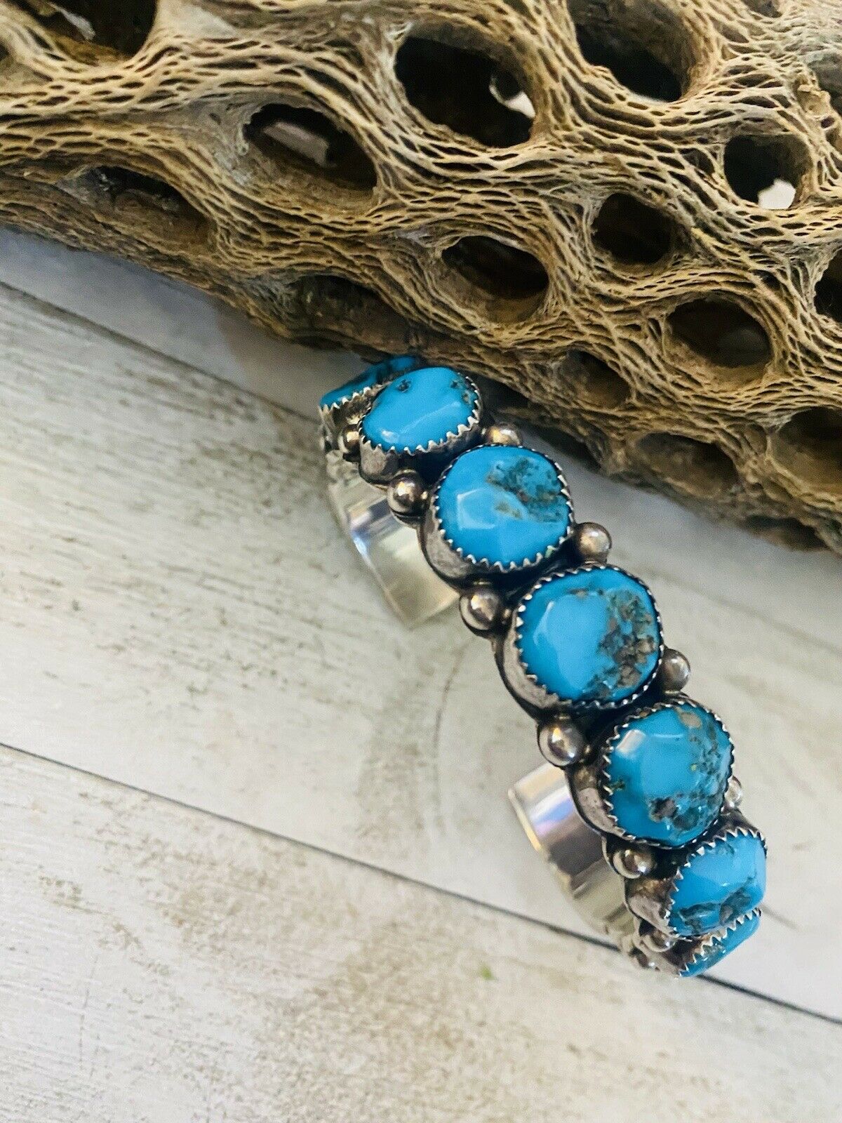 Navajo Sterling Cuff & Kingman Turquoise Cuff Bracelet By Wilbert Muskett