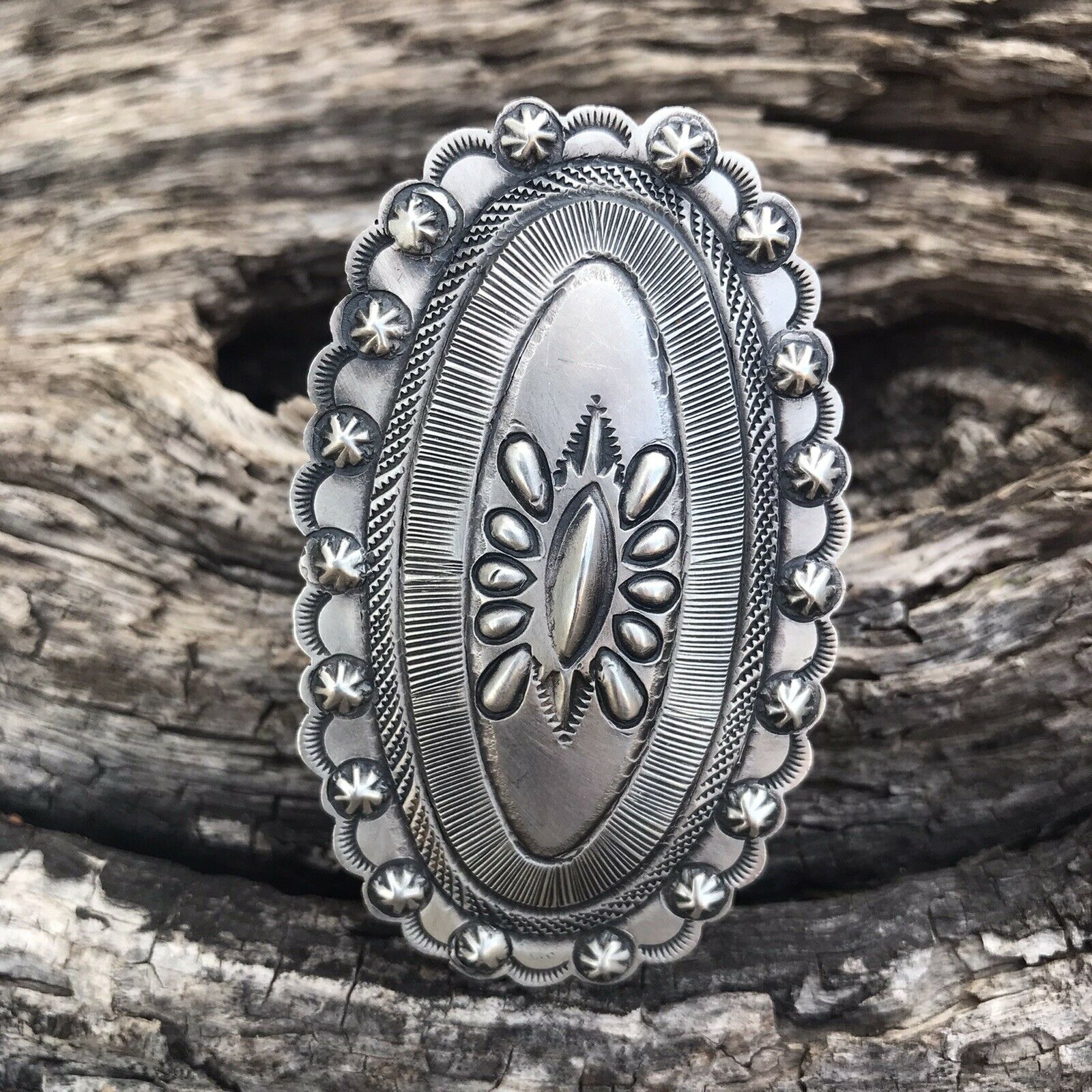 Navajo Leather And Sterling Silver Statement Ring Sz 6 By Eugene Charley