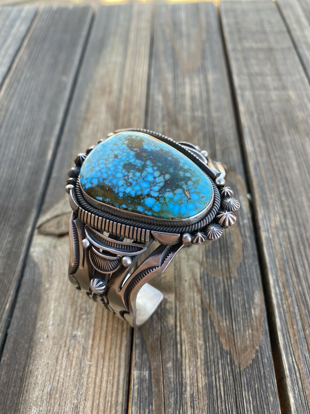 Aaron Toadlena Kingman Web Turquoise Handmade Sterling Cuff Signed