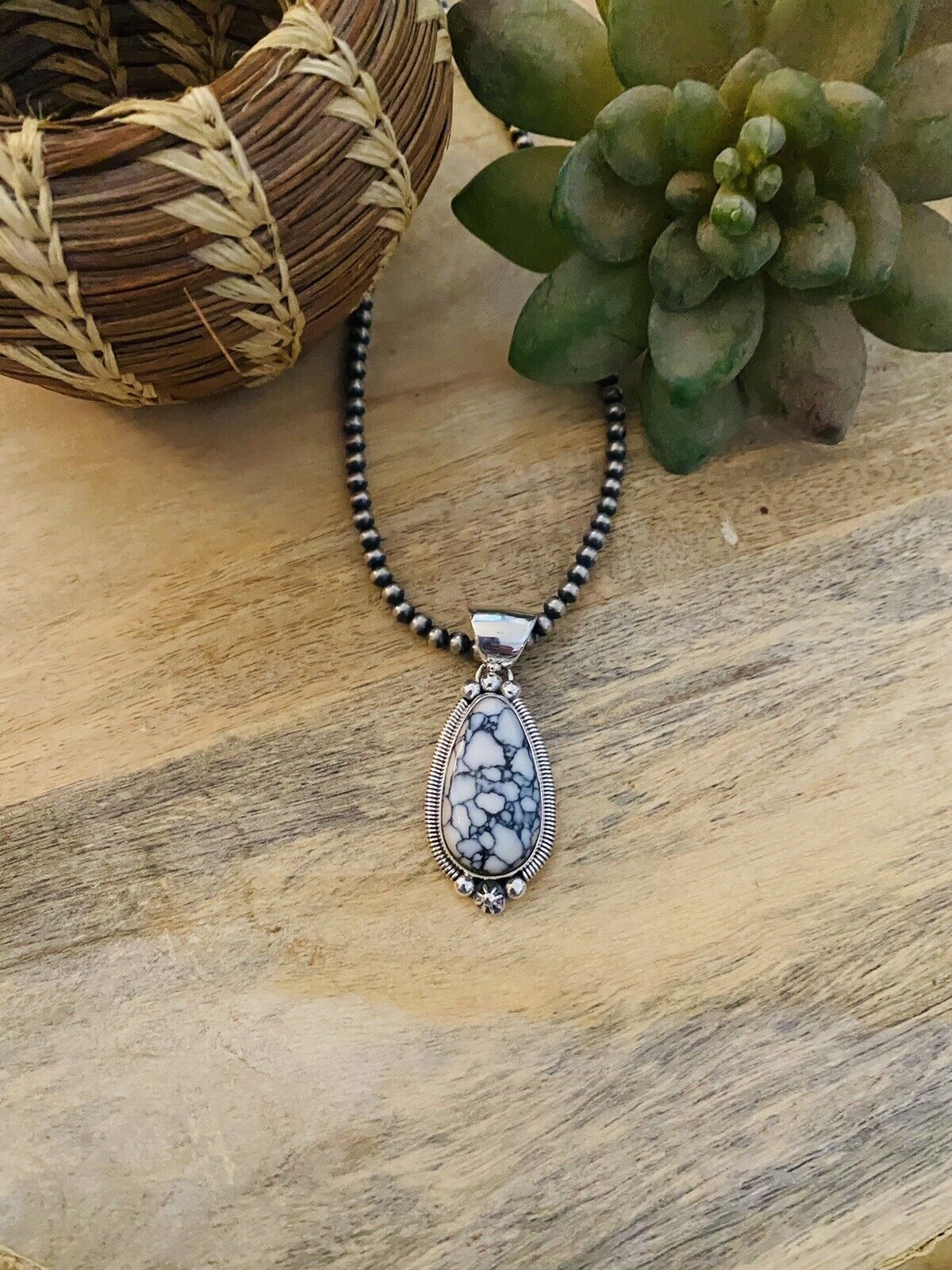 Navajo Sterling Silver & White Gibbsite Pendant