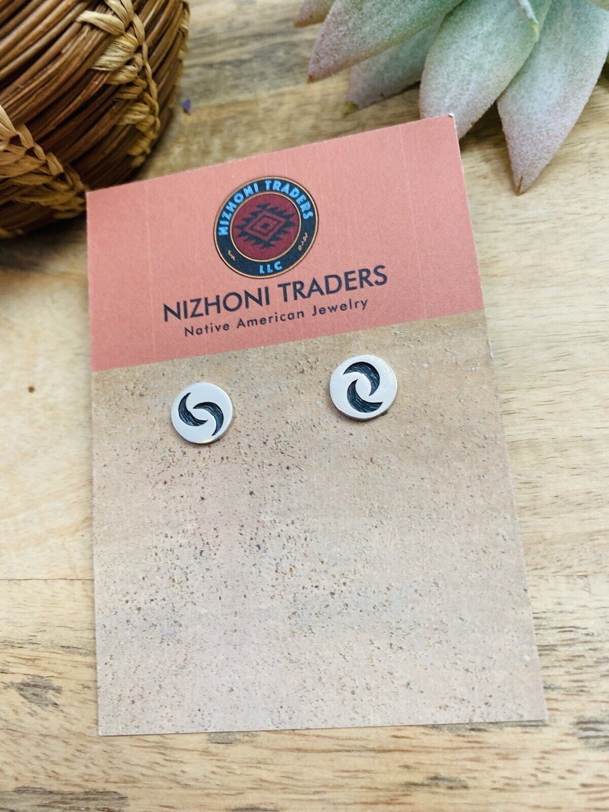 Hopi Overlaid Sterling Silver Moon Stud Earrings