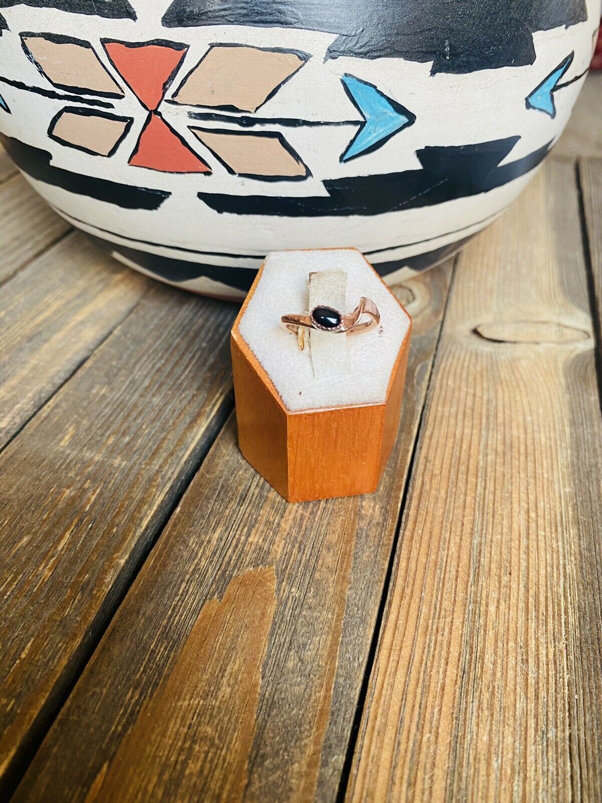 Navajo Copper Over Sterling Onyx Ring