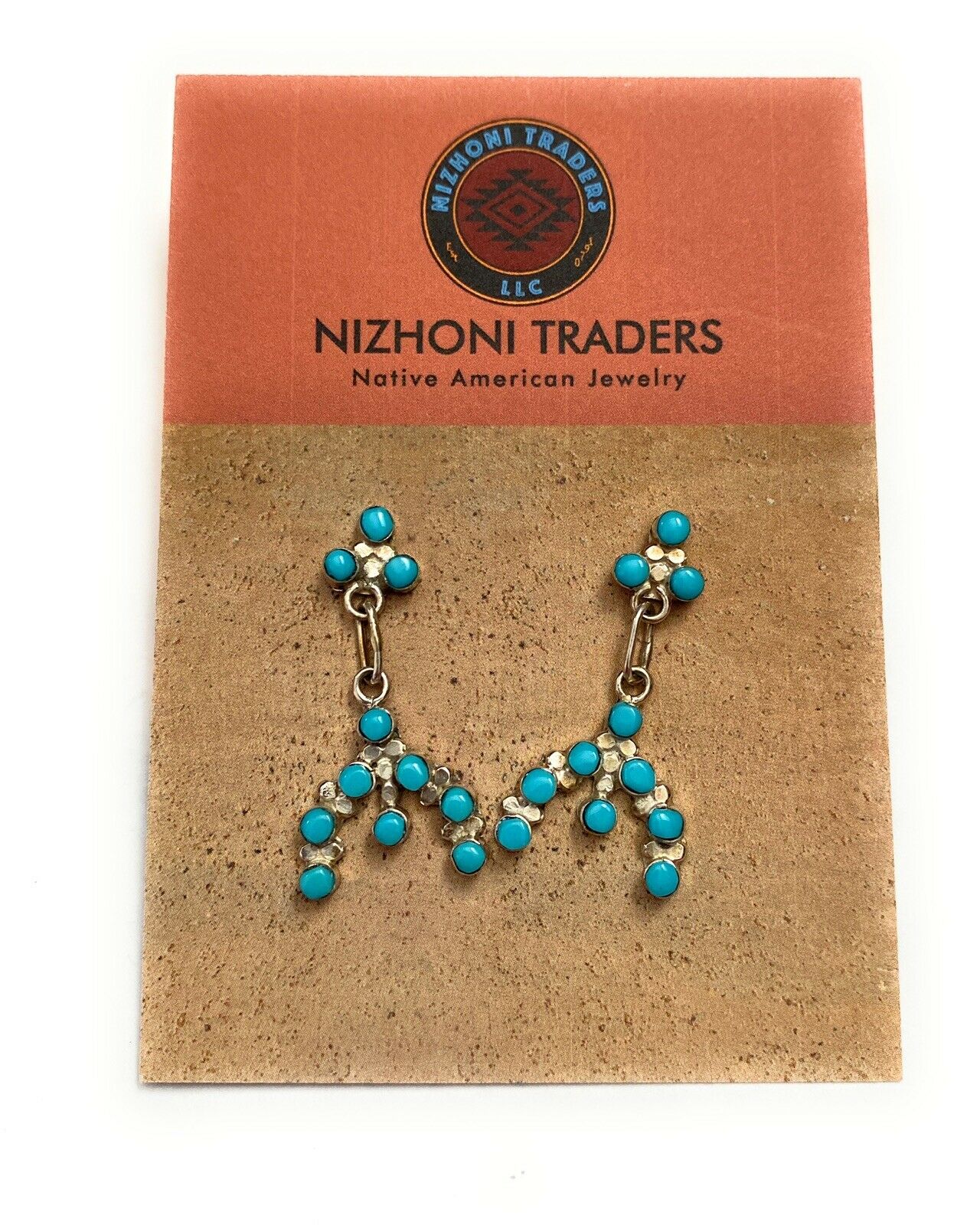 Zuni Sterling Silver & Turquoise Petit Point Dangle Earrings