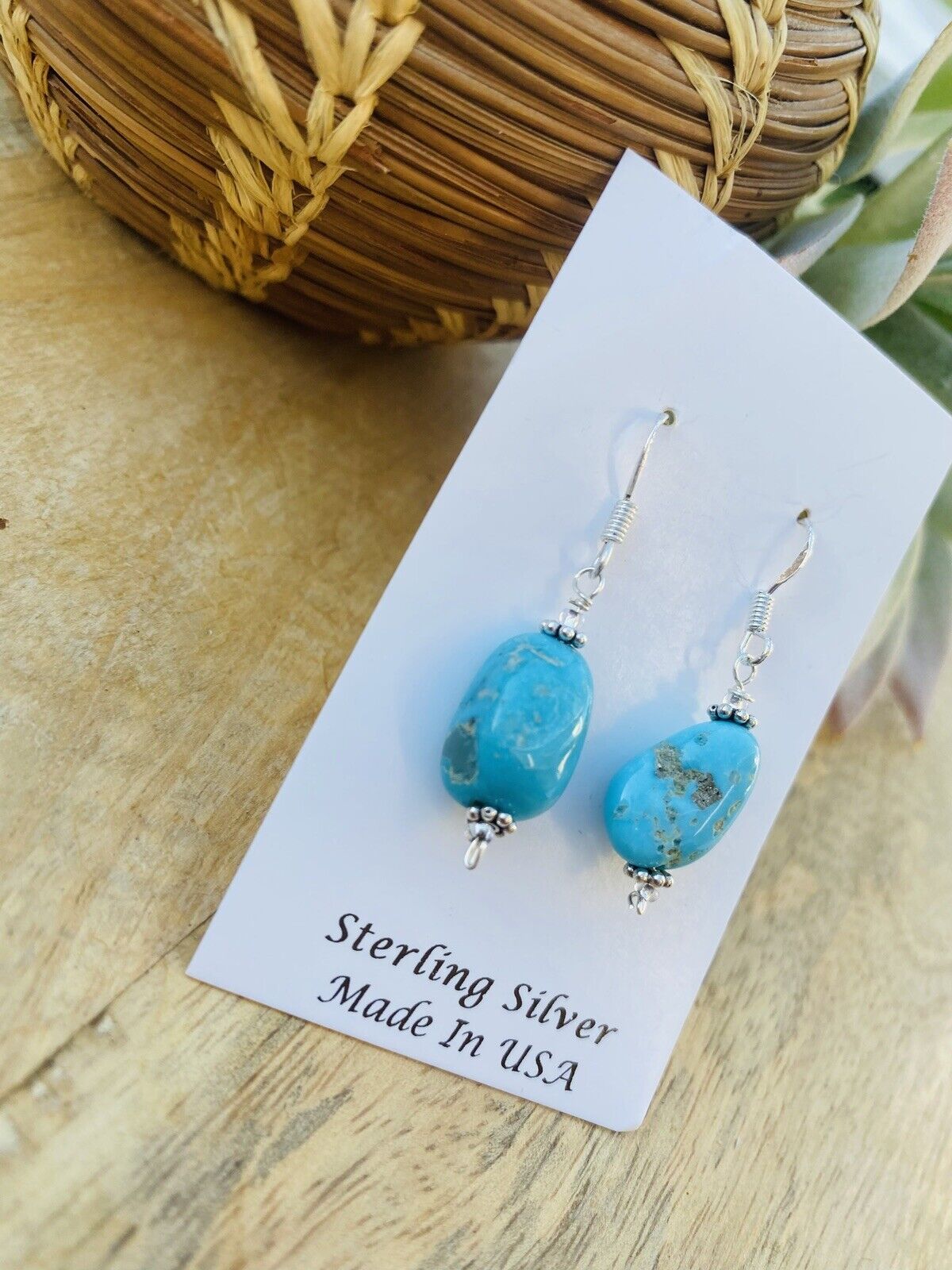 Navajo Sterling Silver & Turquoise Bead Dangle Earrings