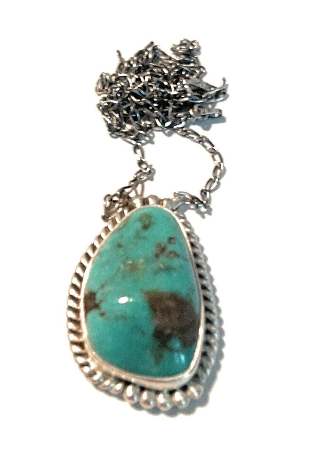 VTG selling SOUTHWESTERN STERLING SILVER TURQUOISE NECKLACE PENDANT #A367