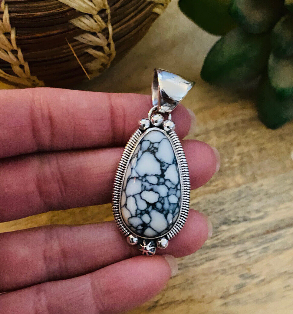 Navajo Sterling Silver & White Gibbsite Pendant