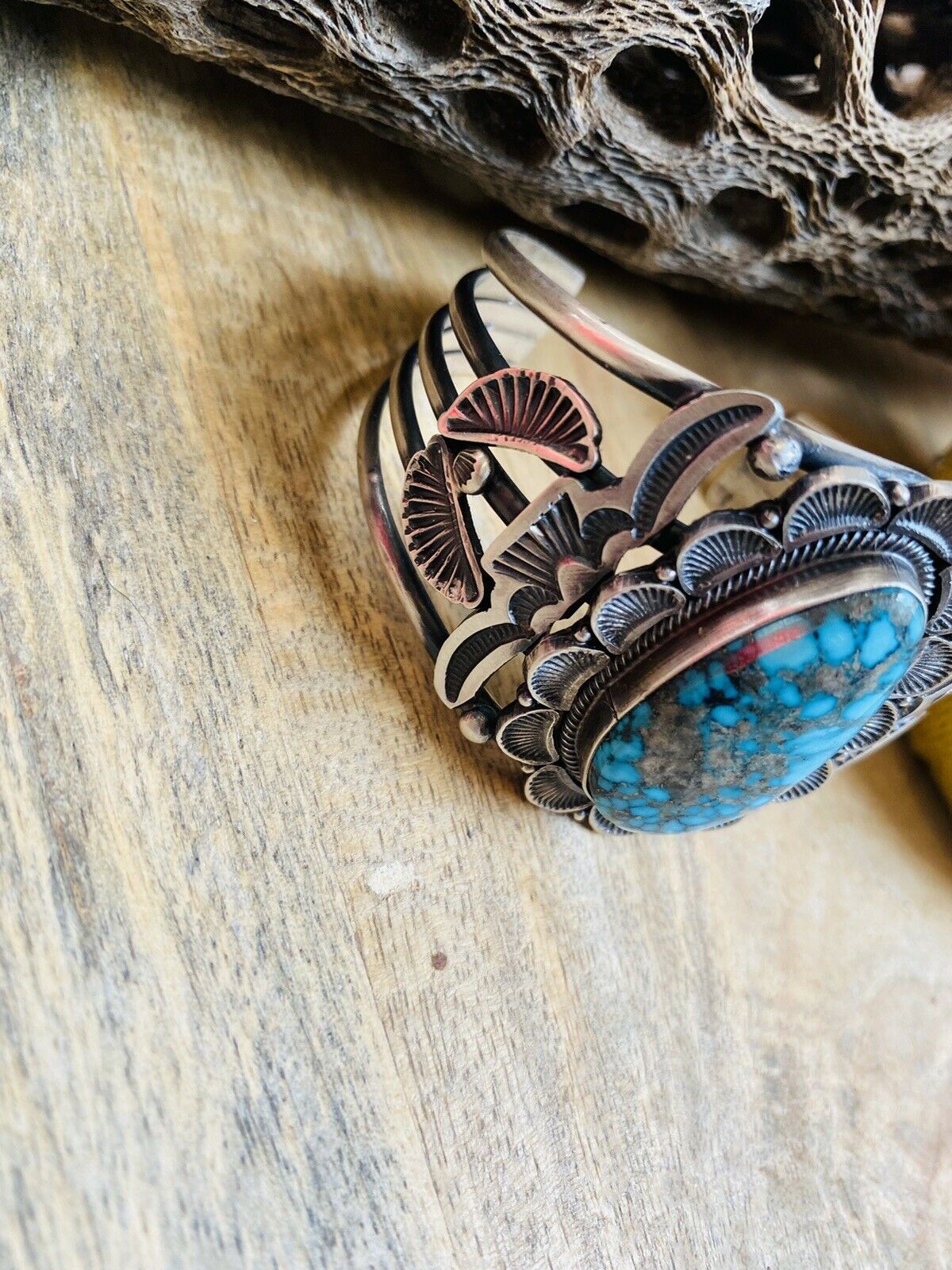 Navajo Turquoise & Sterling Silver Cuff Bracelet By Sheila Tso