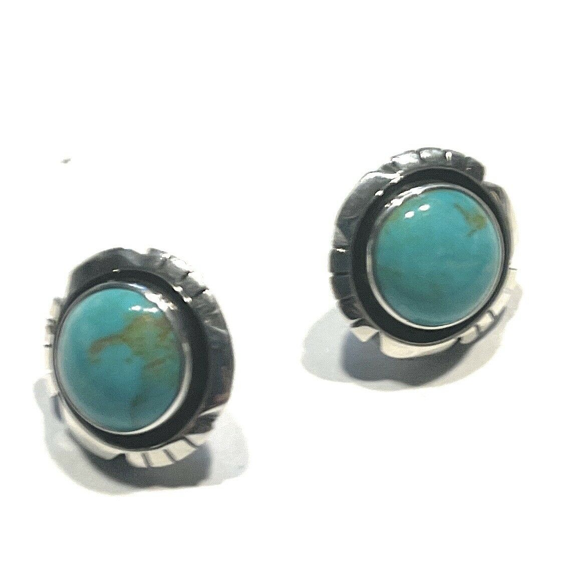 Navajo Turquoise & Sterling Silver 5/8 Inch Stud Earrings Signed