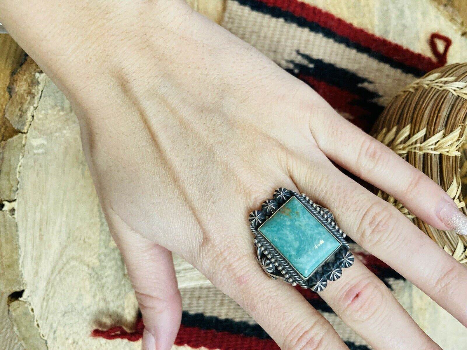 Navajo Royston Turquoise & Sterling Silver Ring Size 12