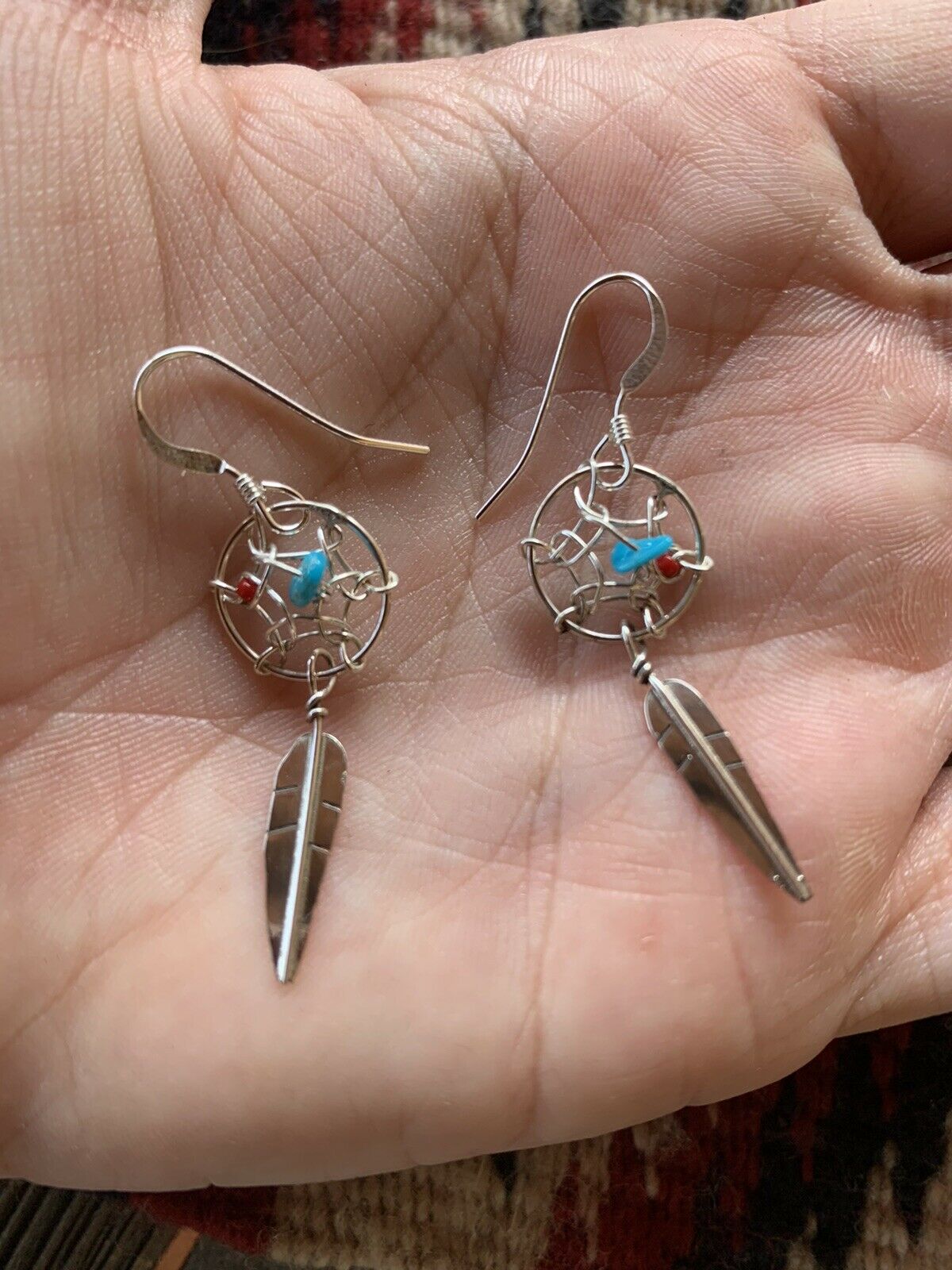 Turquoise Dream Catcher Silver Earrings