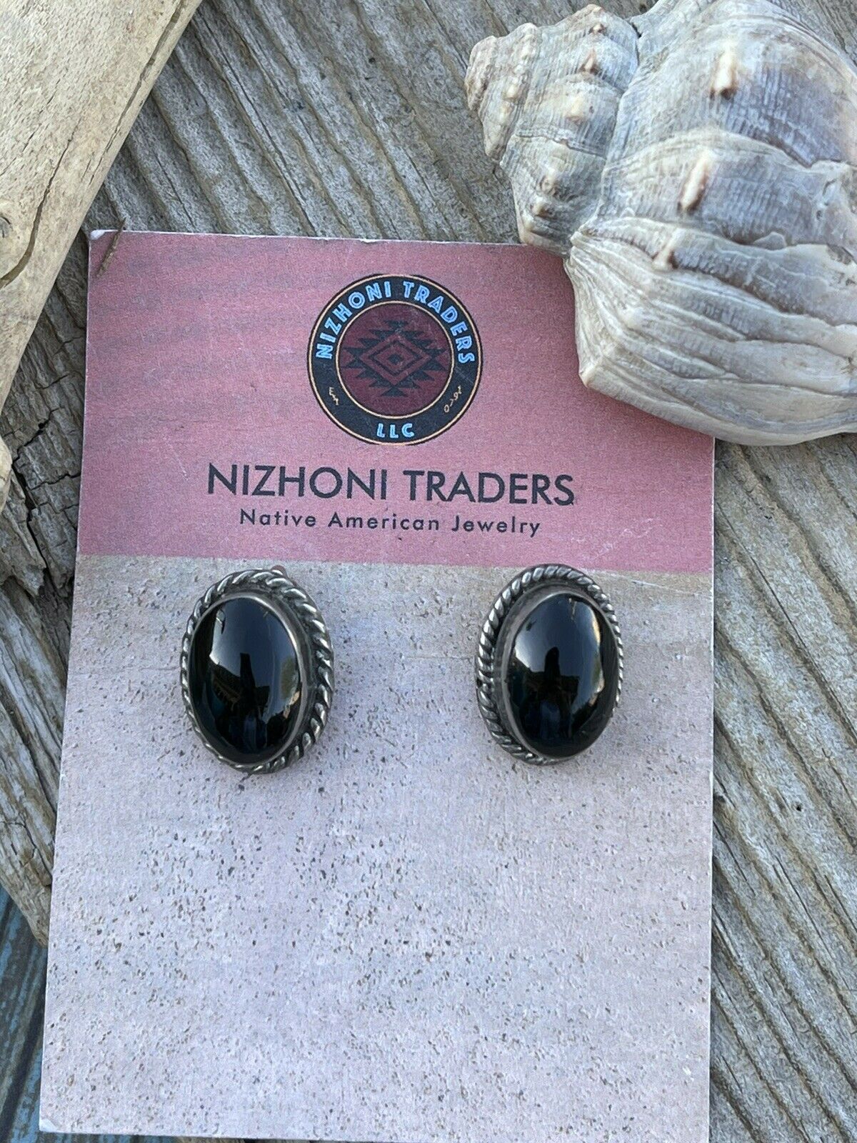 Vintage Navajo Sterling Silver Black Onyx Oval  Clip On Earrings Signed