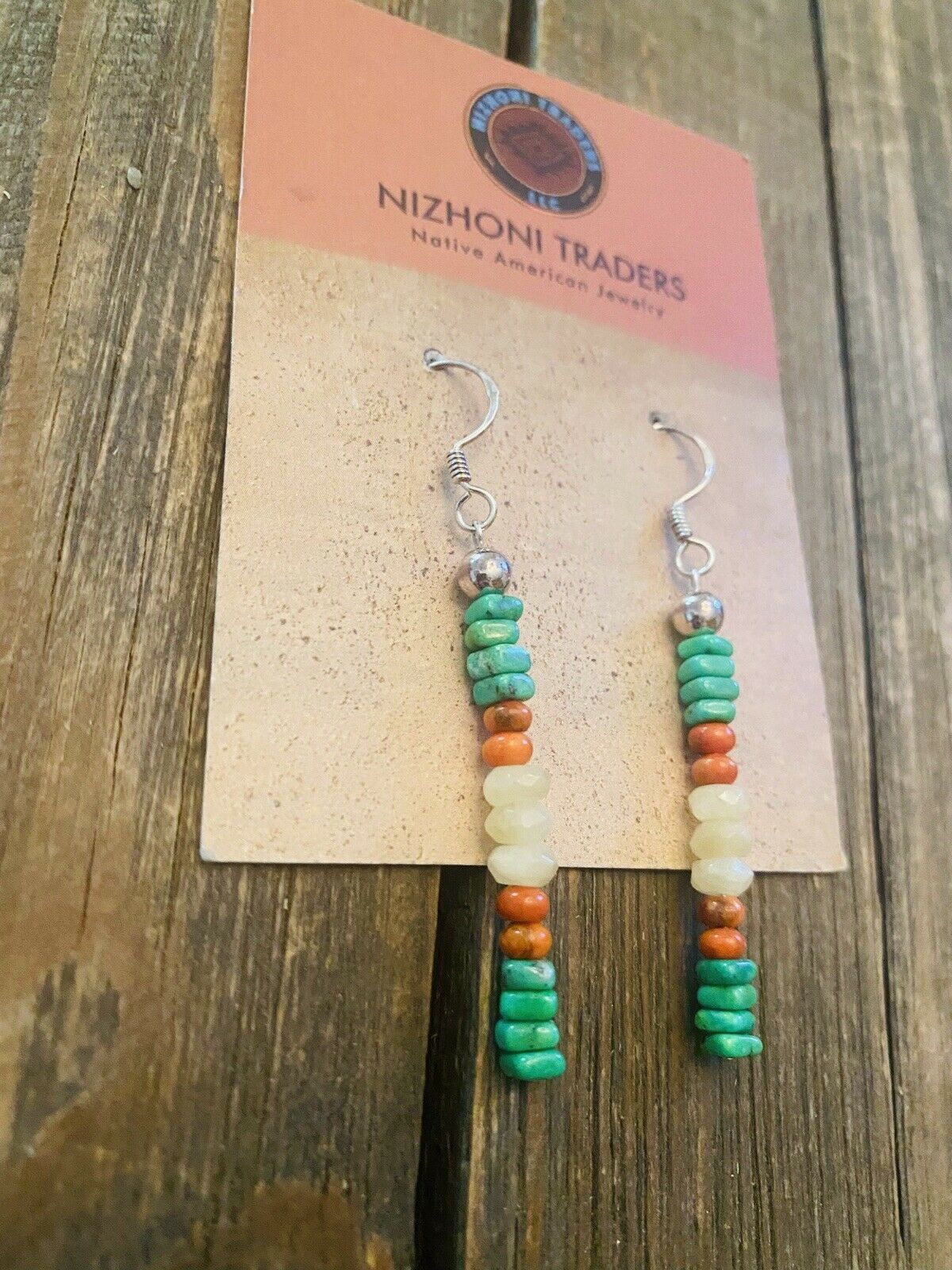 Navajo Sterling Silver Multi Stone Beaded Dangle Earrings