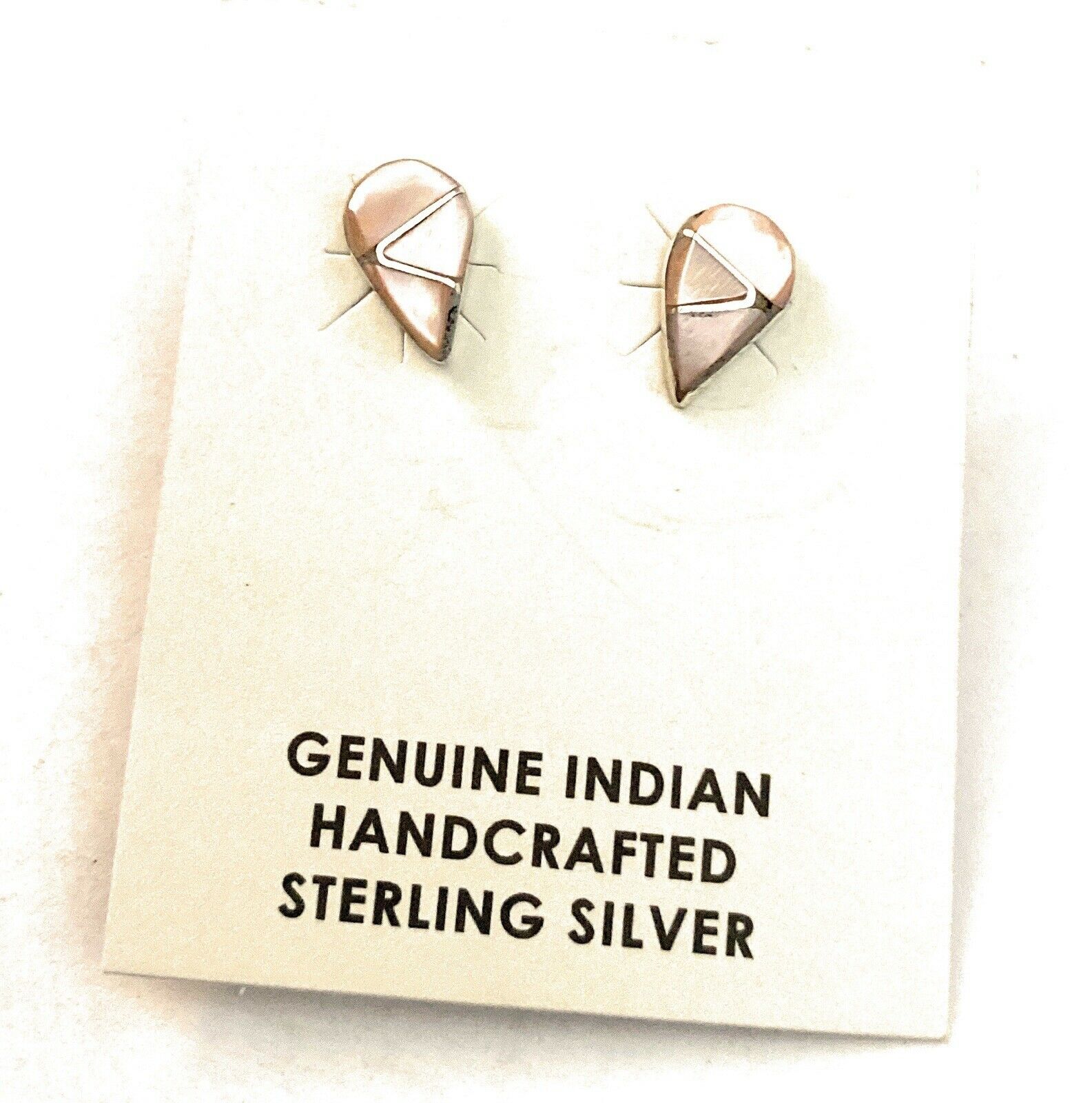 Zuni Sterling Silver & Mother Of Pearl Inlay Tear Drop Pink Stud Earrings