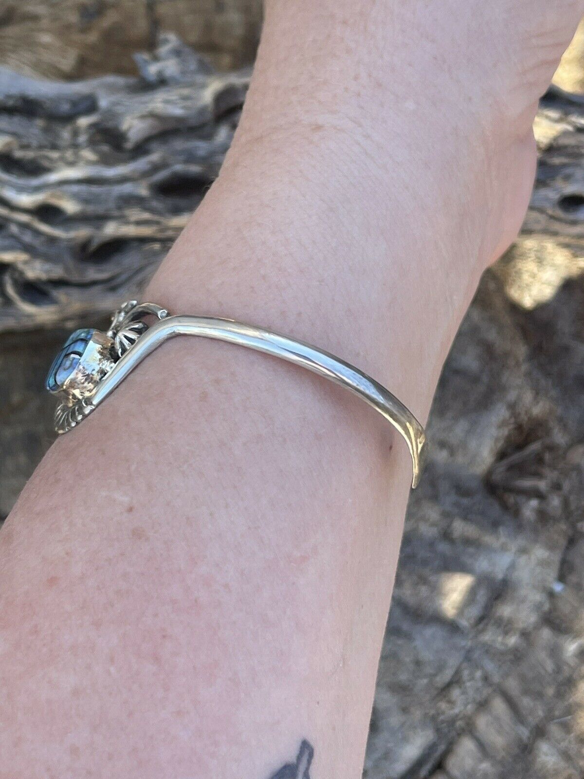 Navajo Blue Opal & Onyx Inlay Sterling Silver Cuff Bracelet