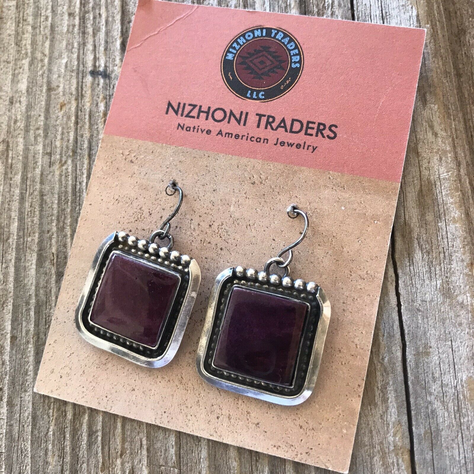 Navajo Sterling Silver  Purple Spiny Oyster Dangle Earrings