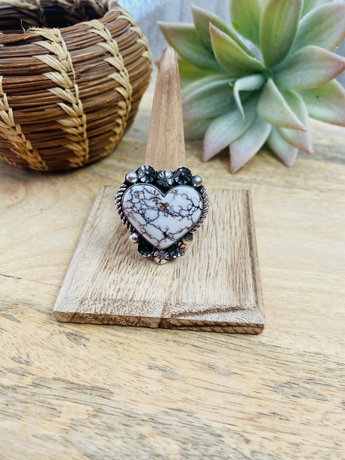 Navajo Wild Horse And Sterling Silver Heart Ring Size 11