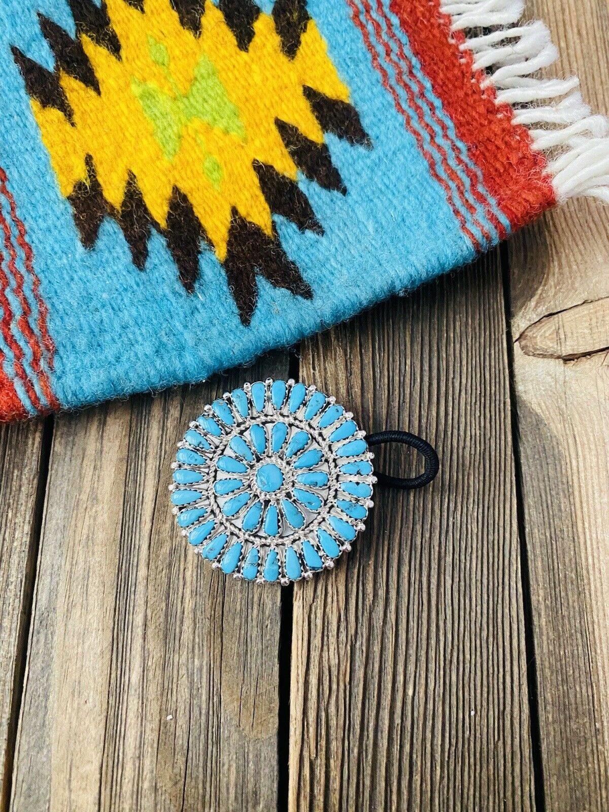 Navajo Sleeping Beauty Turquoise & Sterling Silver Cluster Hair Tie