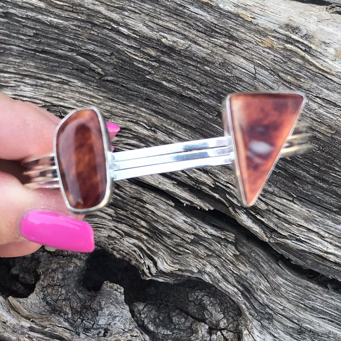 Handcrafted Purple Spiny Oyster & Sterling Silver Bracelet Cuff Signed