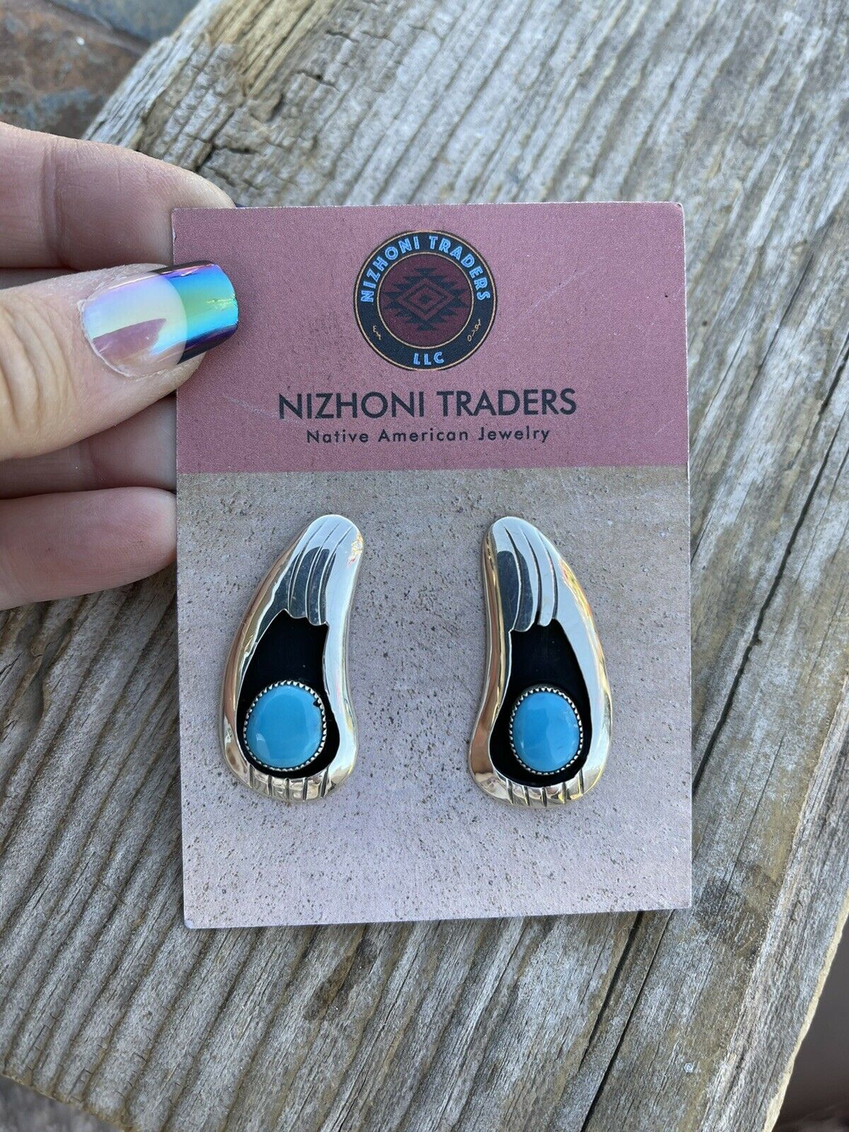 Navajo Turquoise And Sterling Silver Shadow Box Post Earrings