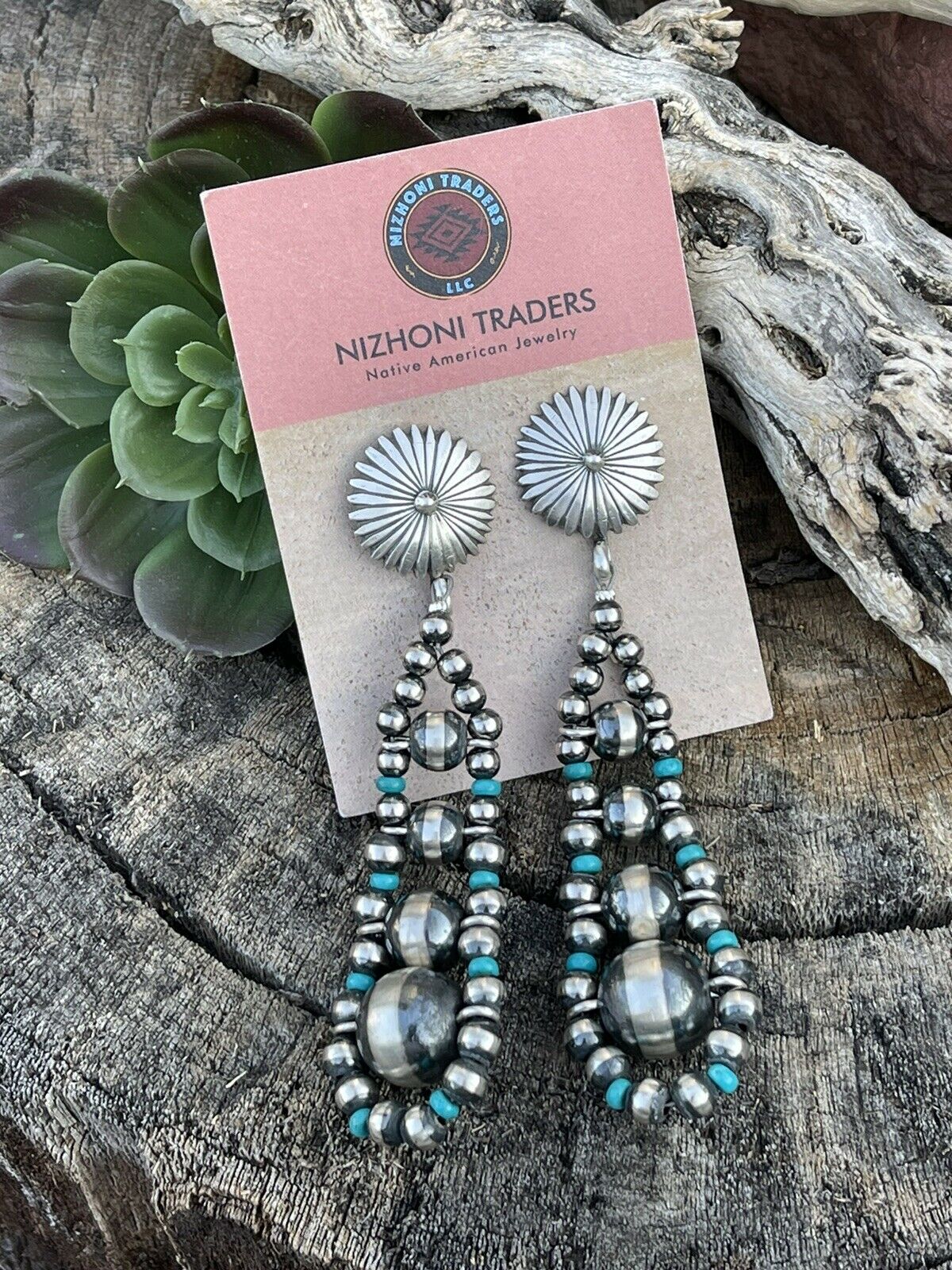 Navajo Sterling Silver Turquoise orders Bead Dangle Drop Earrings