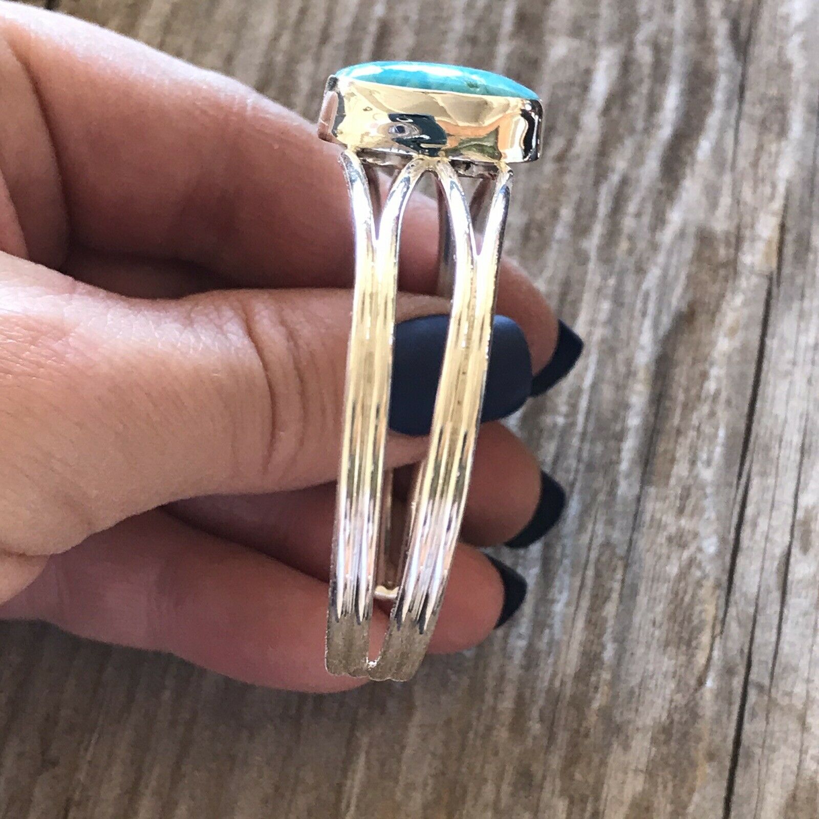 Navajo Sterling Silver & Bright Turquoise Stacker Cuff Bracelet By J. Begay