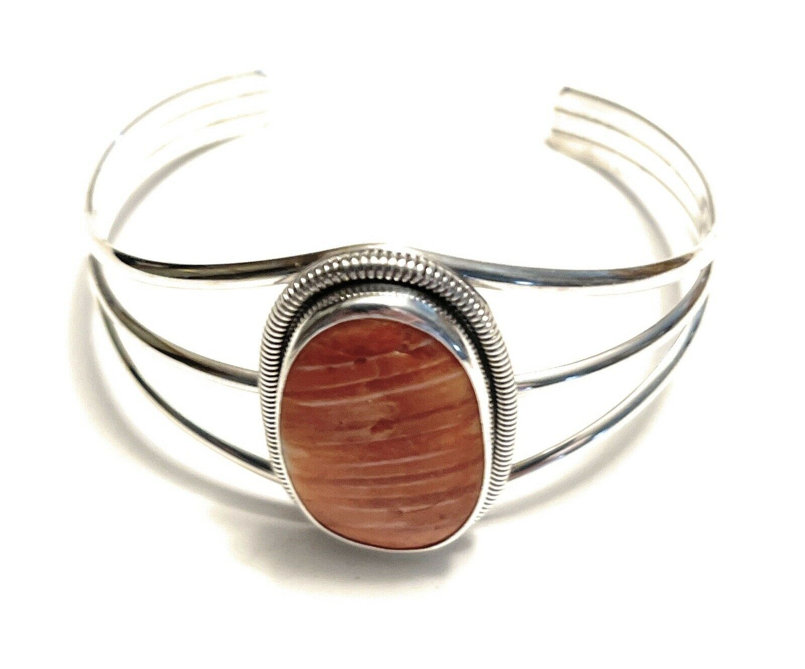 Navajo Orange Spiny Sterling Silver  Cuff Bracelet Stamped Wydell Billie