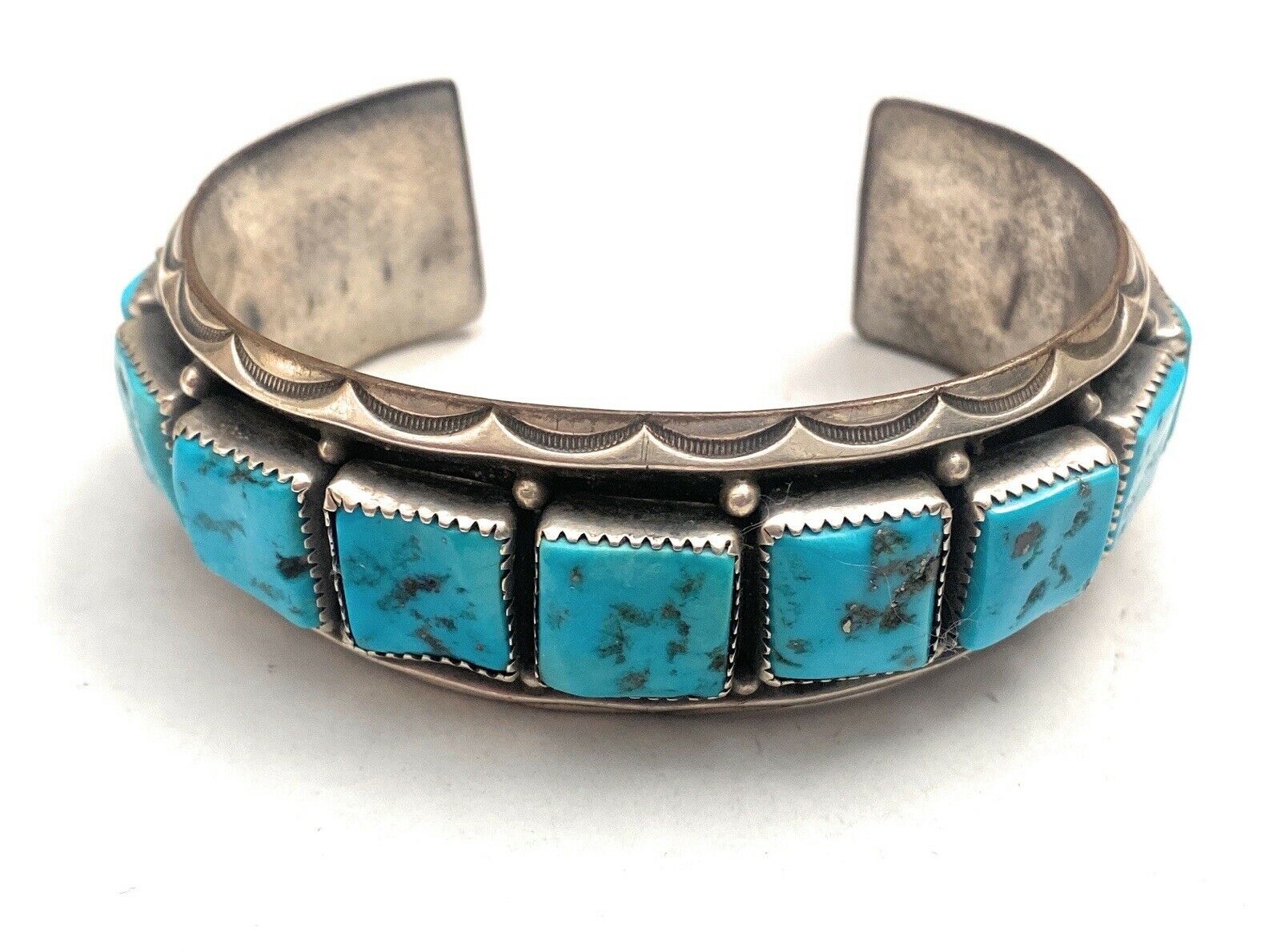 Navajo Old Pawn Vintage Kingman Turquoise & Sterling Silver Cuff Bracelet