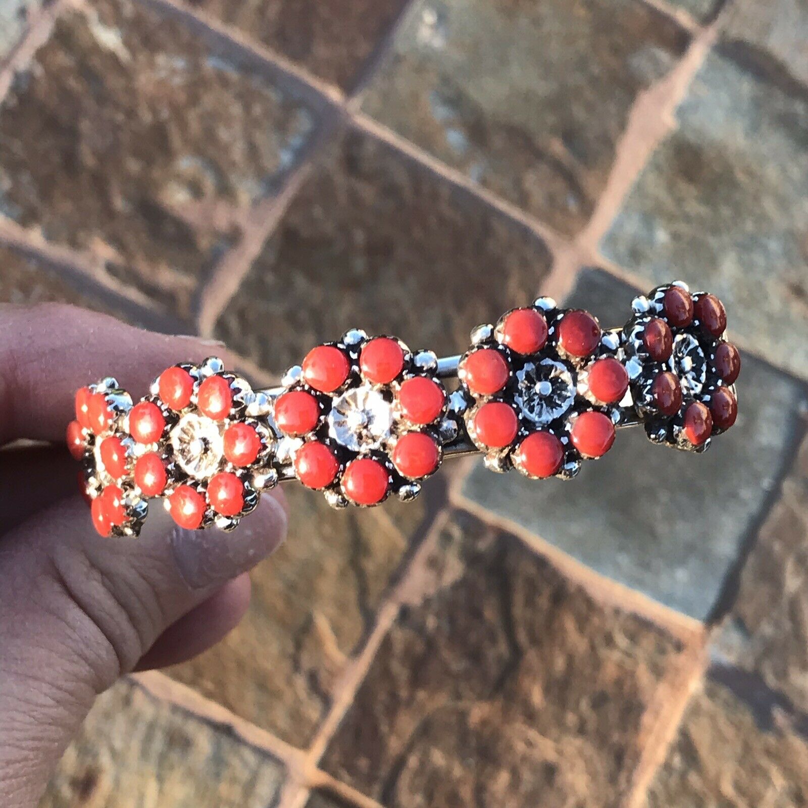 Navajo Coral & Sterling Silver Cuff Bracelet And Ring Set. Signed And Stamped