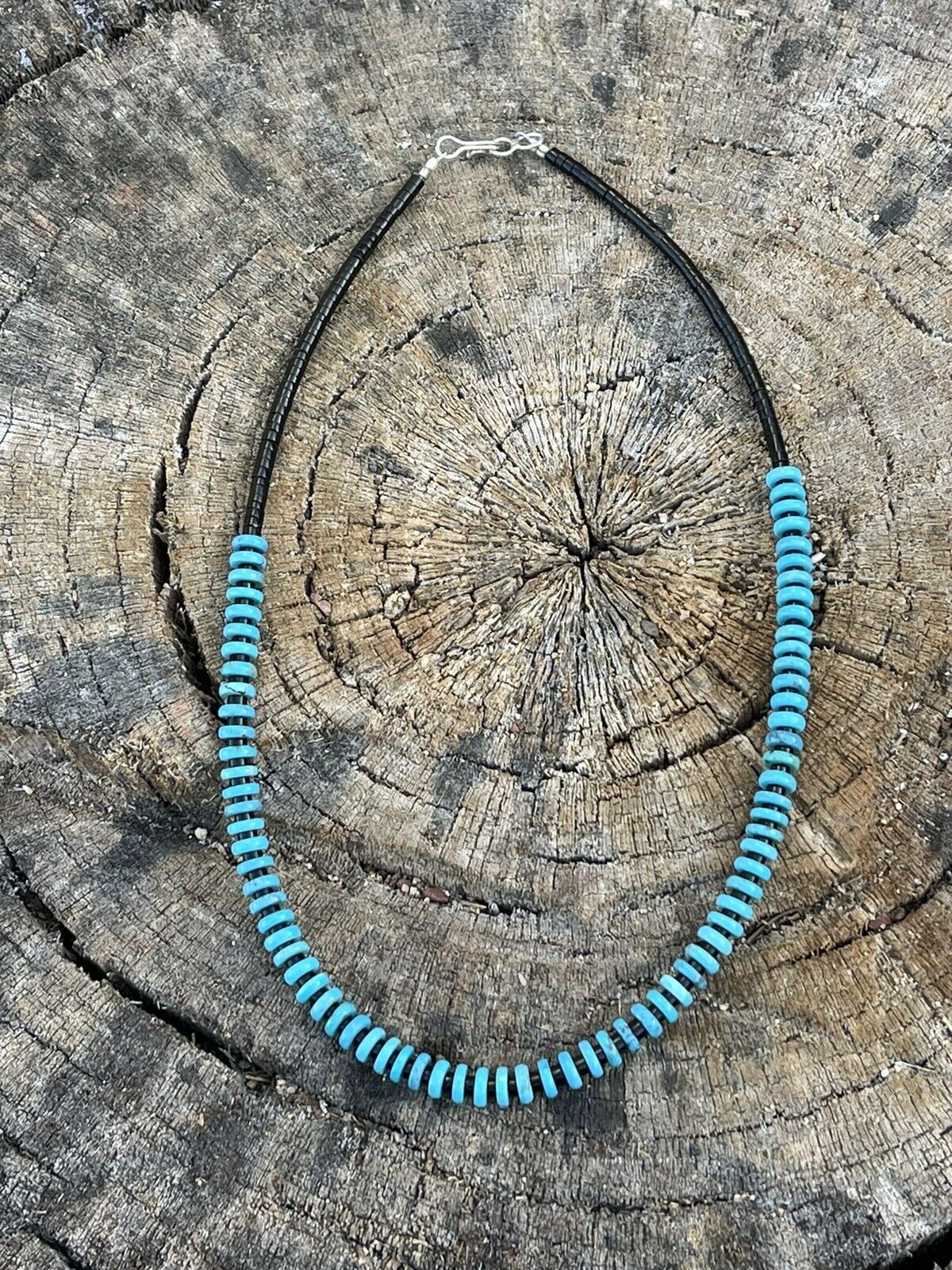 Navajo Turquoise & Black Heishi Beaded 16 Inch Necklace