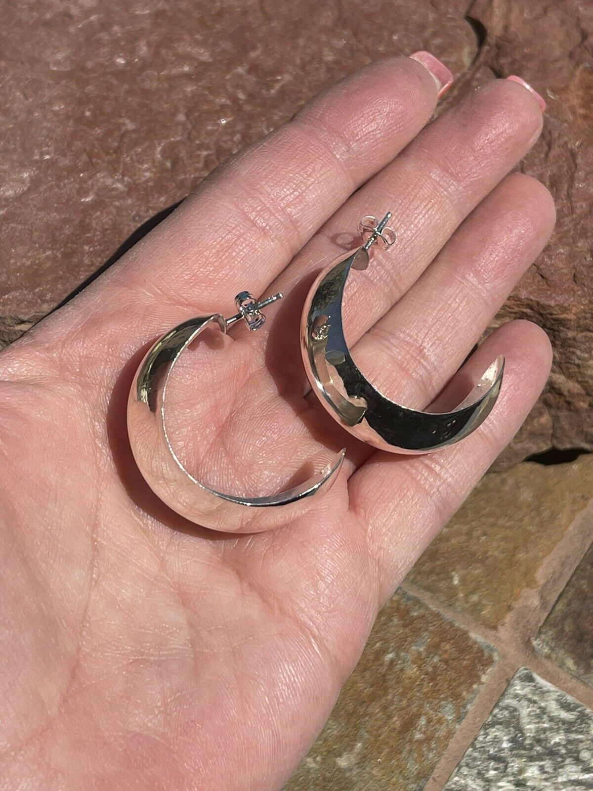 Navajo Sterling Silver Crescent Hoop Earrings