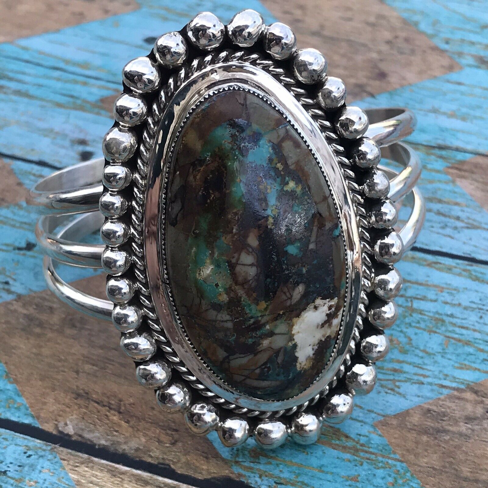 Navajo Azeroite & Sterling Silver Cuff Bracelet Cuff