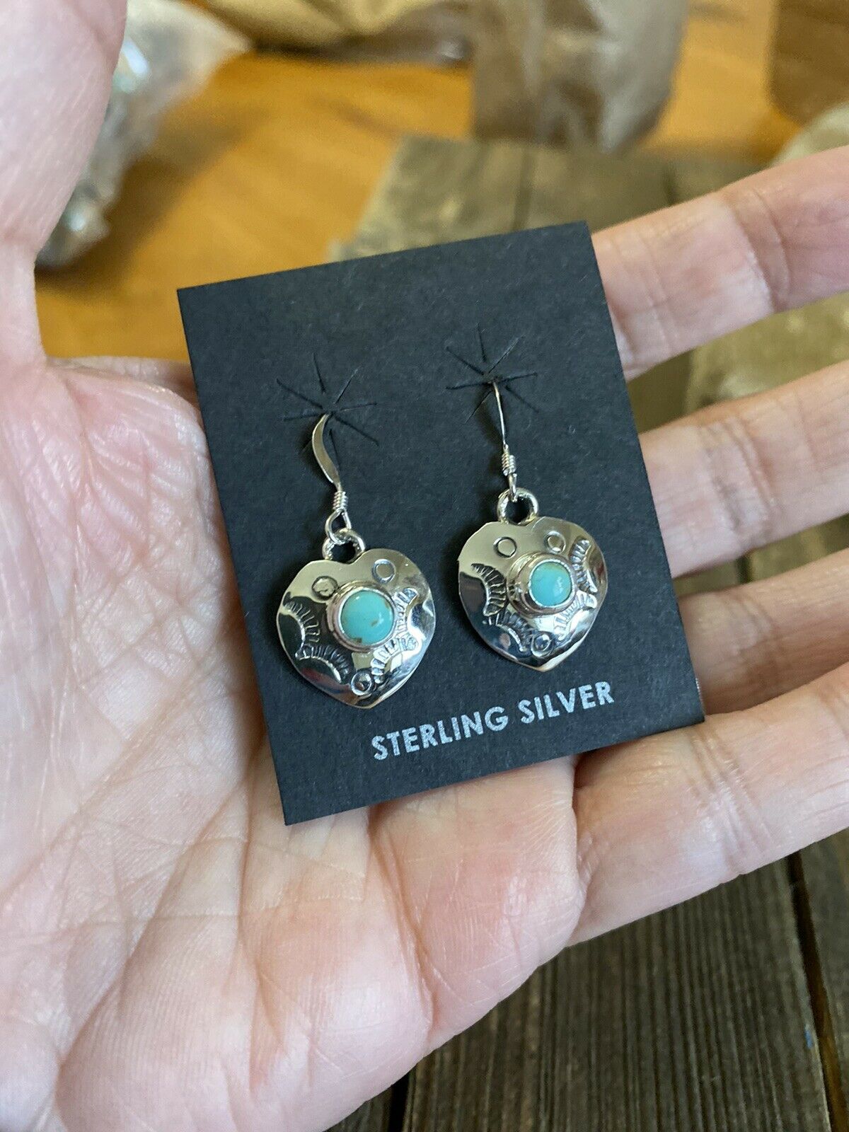 Navajo Sterling Silver Turquoise Heart Dangle Earrings