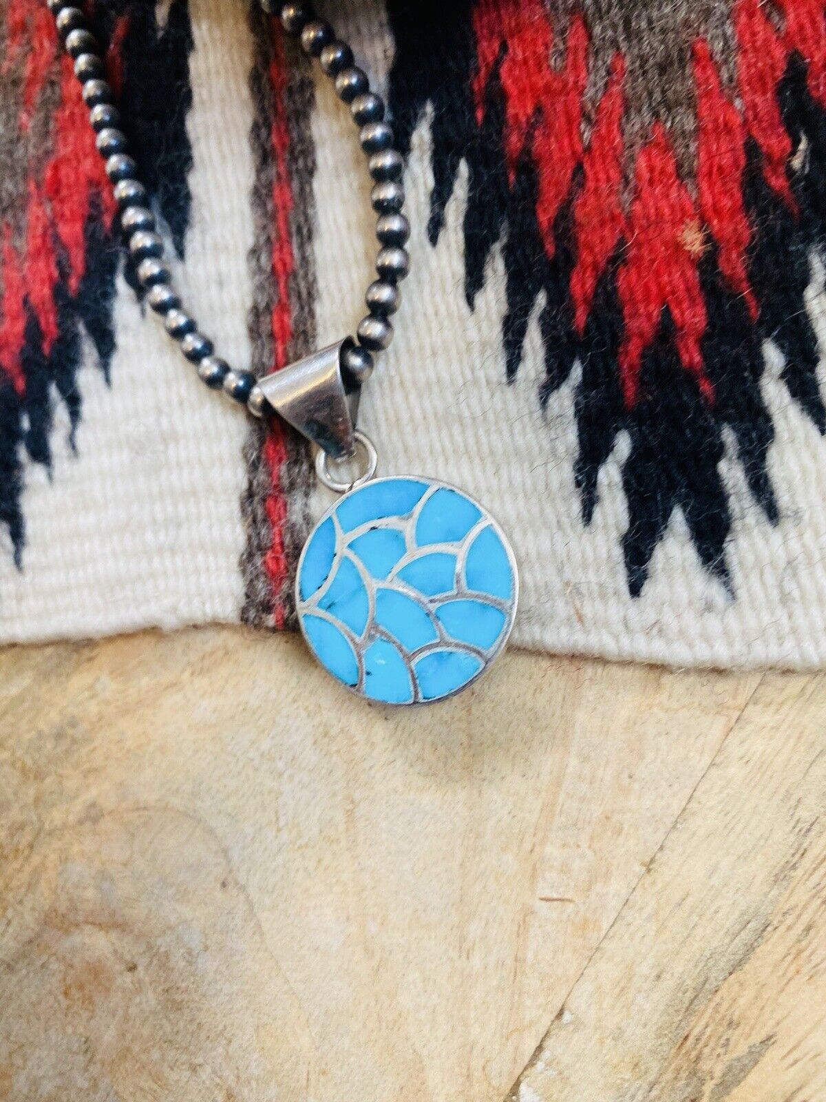 Zuni Turquoise & Sterling Silver Inlay Pendant Signed