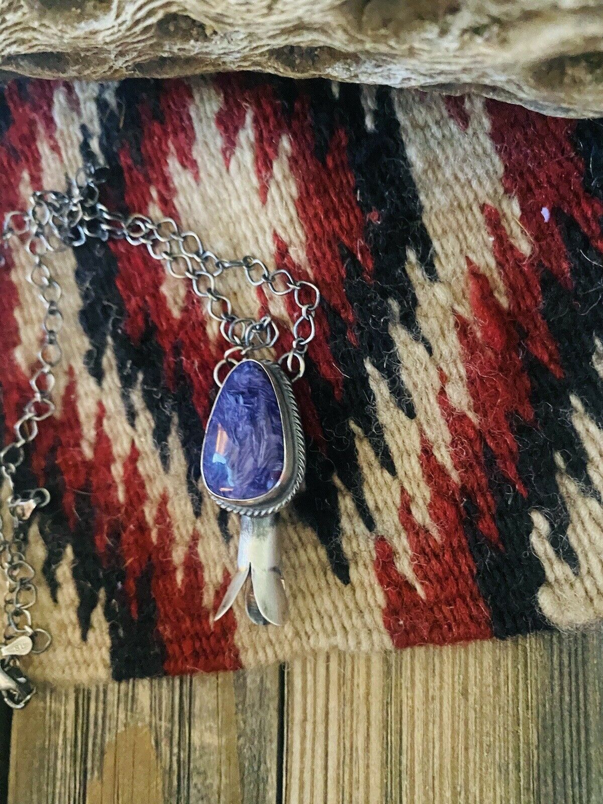 Navajo Sterling Silver & Charoite Blossom Necklace Signed