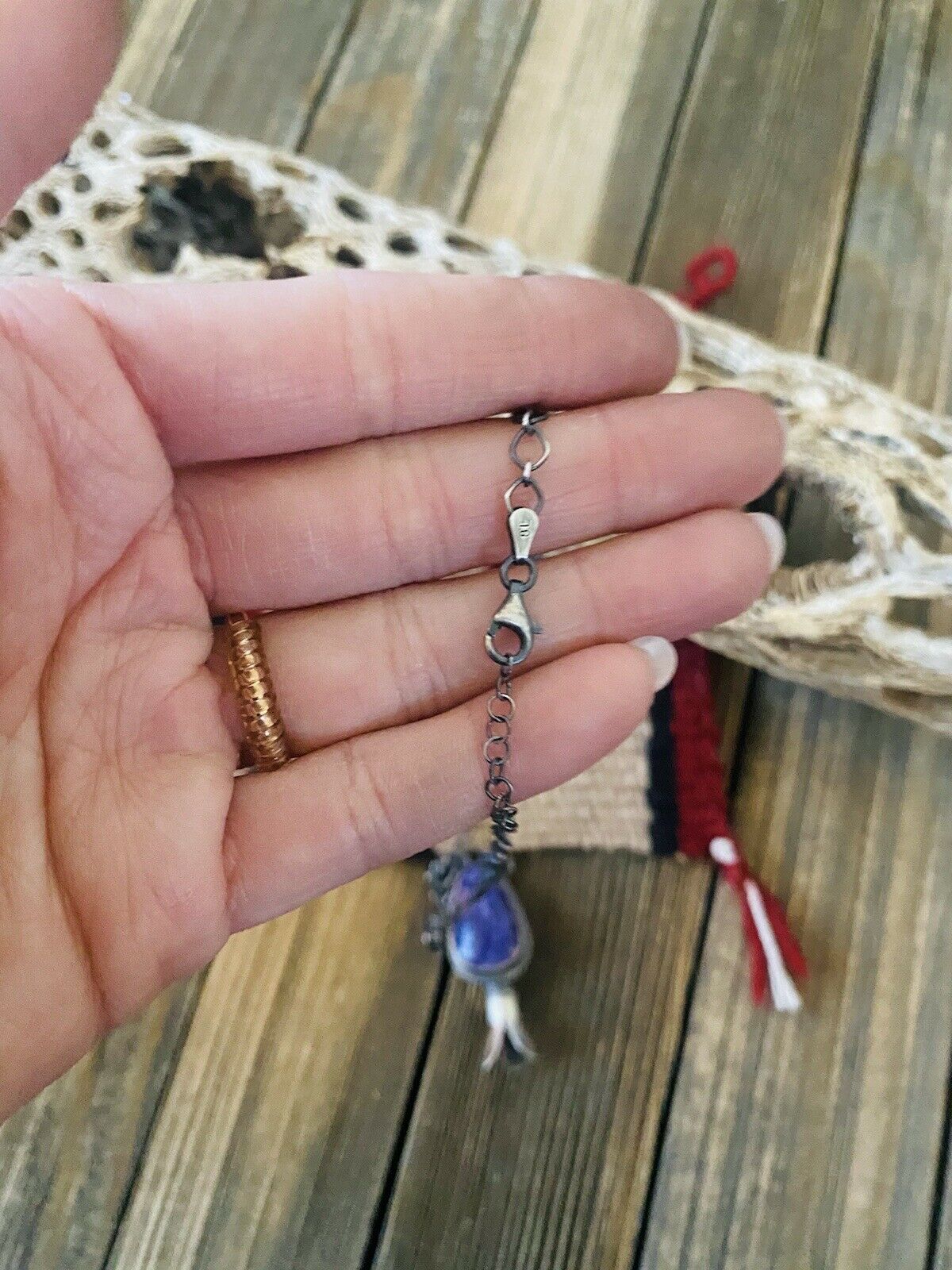 Navajo Sterling Silver & Charoite Blossom Necklace Signed