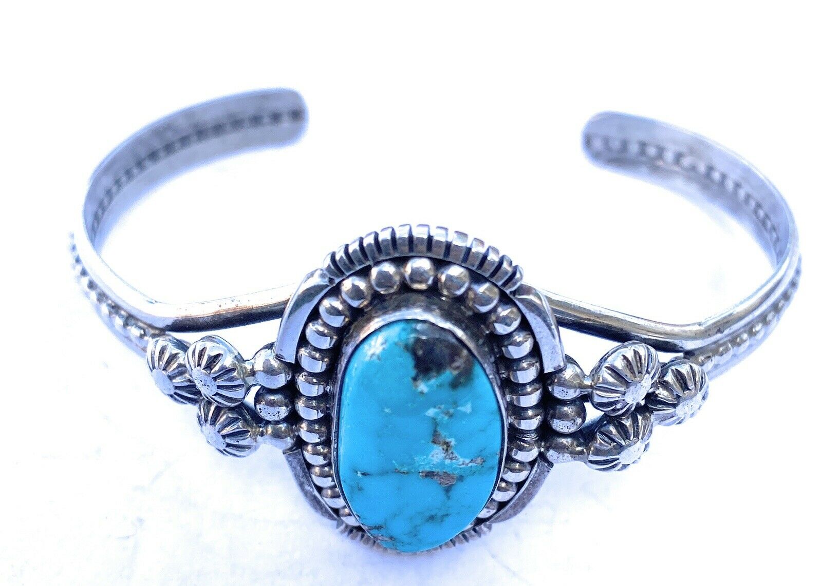 Navajo Sterling Cuff & Turquoise Cuff Bracelet Signed