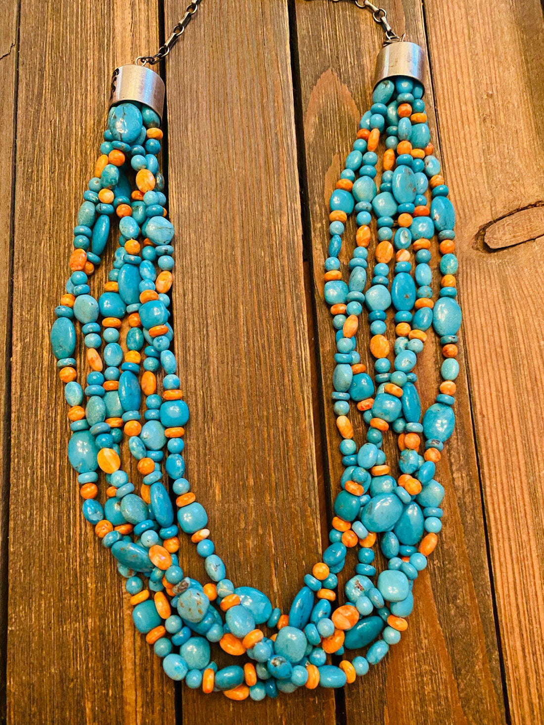 Handcrafted Turquoise, Spiny & Sterling Silver 6-Strand Beaded Necklace