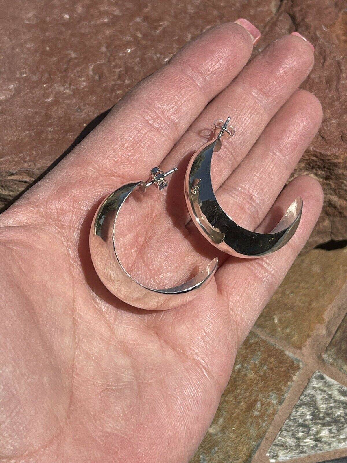 Navajo Sterling Silver Crescent Hoop Earrings