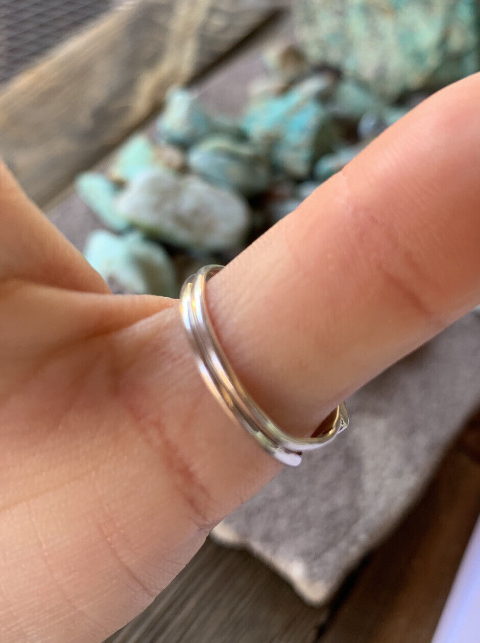 Zuni Sterling Silver Double Turquoise 10 Stone Stacker Ring