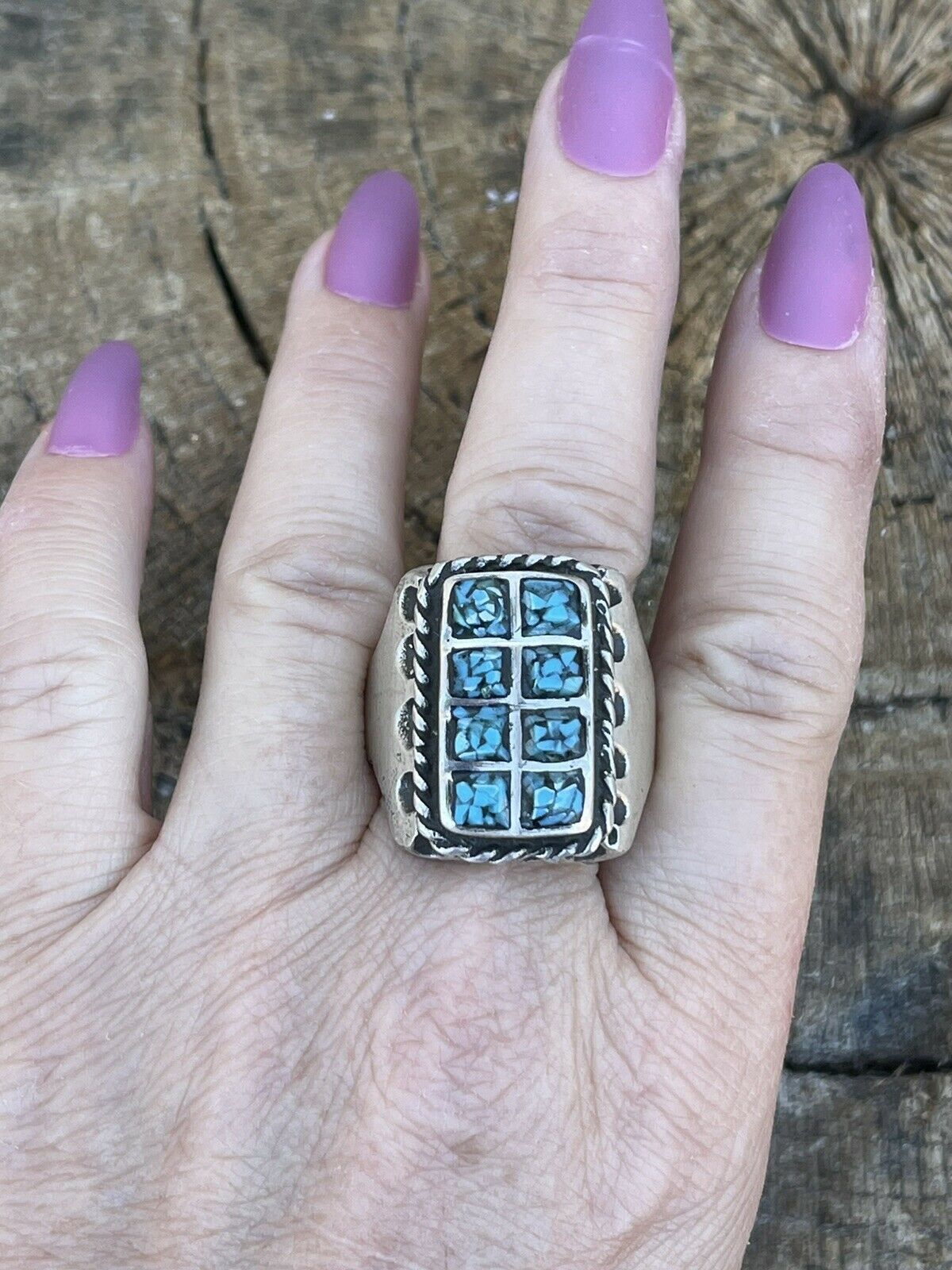 Navajo Unisex Turquoise Sterling Silver Statement Ring Sz 10.5