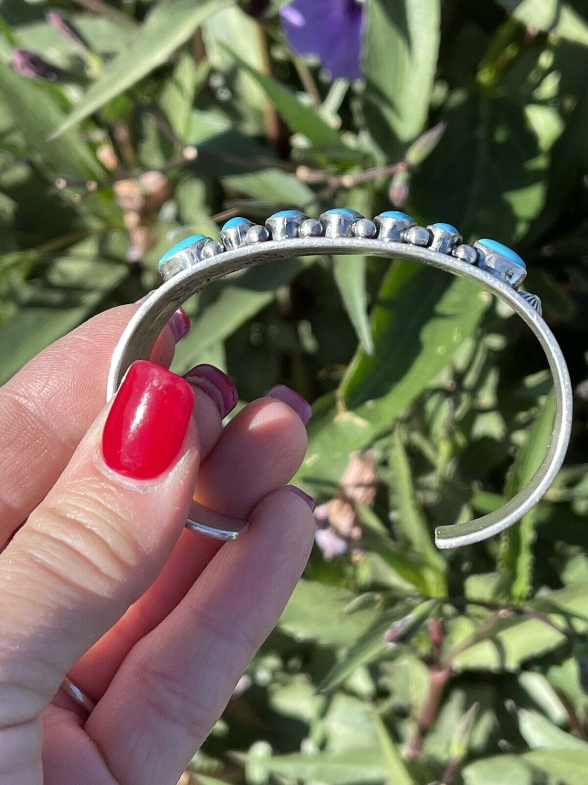 Navajo Sterling & Kingman Turquoise Stacker Cuff Bracelet Artist R. Bennett