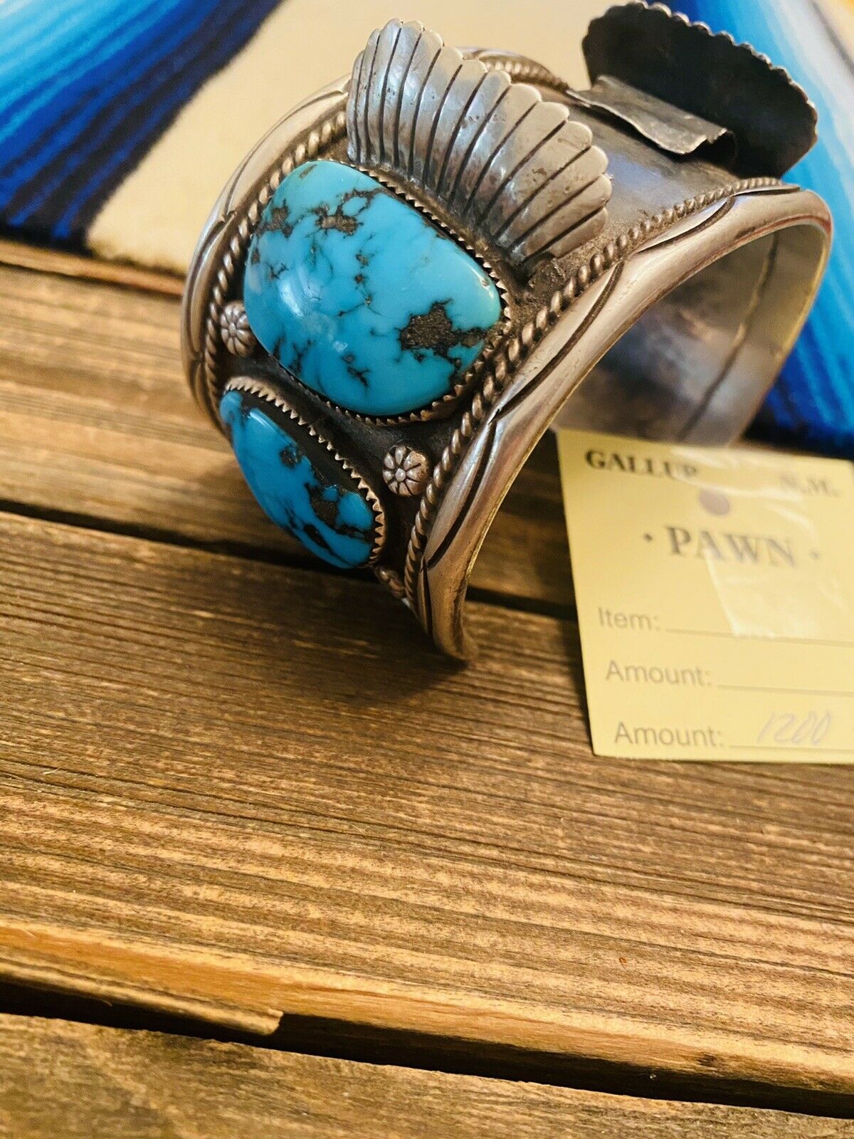 Vintage Navajo Turquoise & Sterling Silver Jumbo Watch Cuff